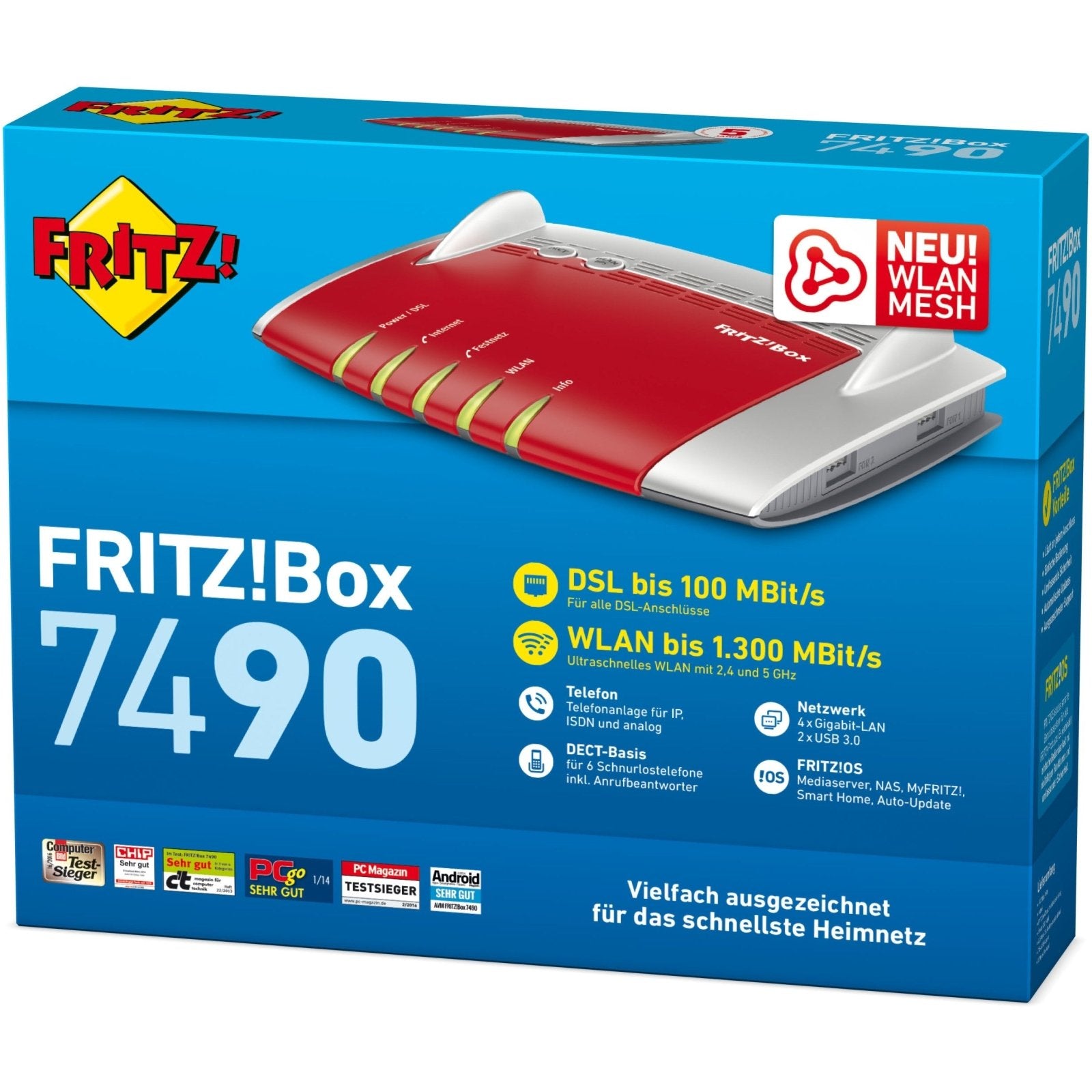 AVM FRITZ!Box 7490 WLAN AC + N Router VDSL ADSL Dual - Band inkl. WLAN Mesh inkl. DECT inkl. Media Server refurbished
